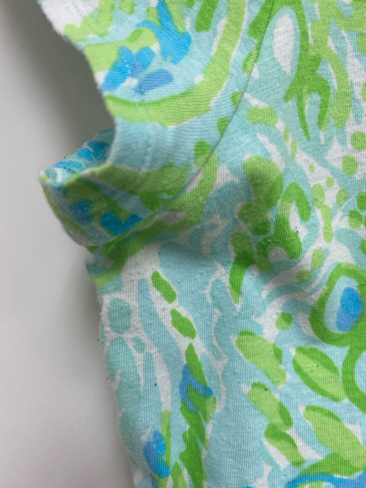 LILLY PULITZER Size L Blue/White Green Pom Poms V Neck Ladies Dress