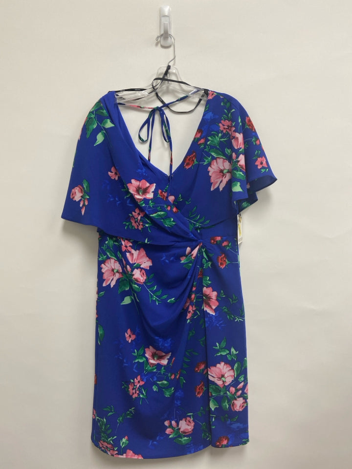 NWT Kensie Size 14 Royal Blue Pink/Green Ruffles Ladies Dress