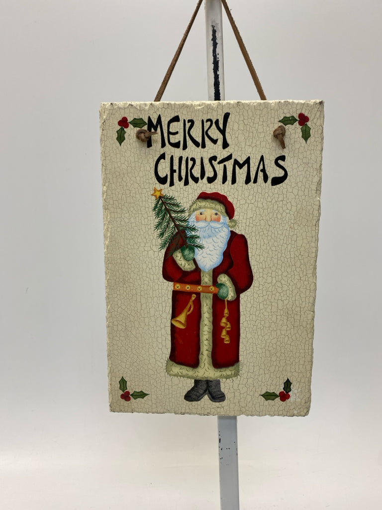 Cream Red/Green Santa Slate Christmas