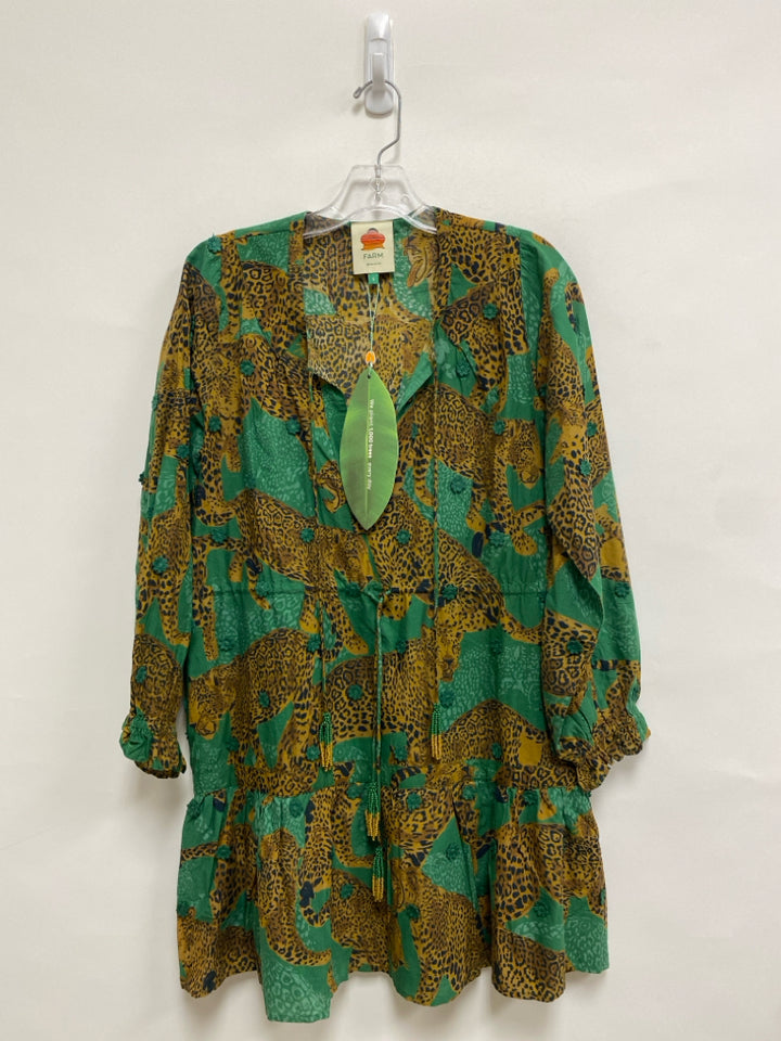NWT farmrio Size S Green Brown/Black Long Sleeve Ladies Dress