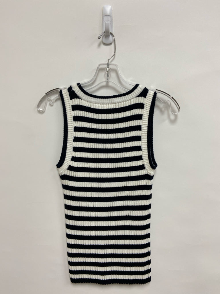 NWT Elie Tahari Size L Navy White Striped Sleeveless Ladies Sweater