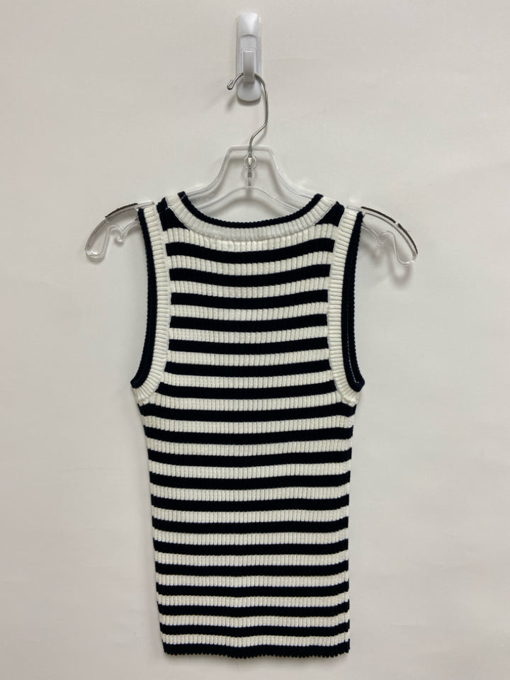 NWT Elie Tahari Size L Navy White Striped Sleeveless Ladies Sweater