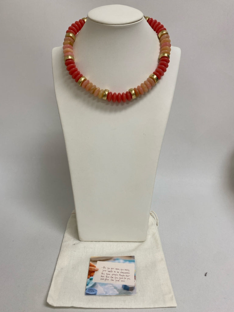Pink Gold Color Beaded Necklace