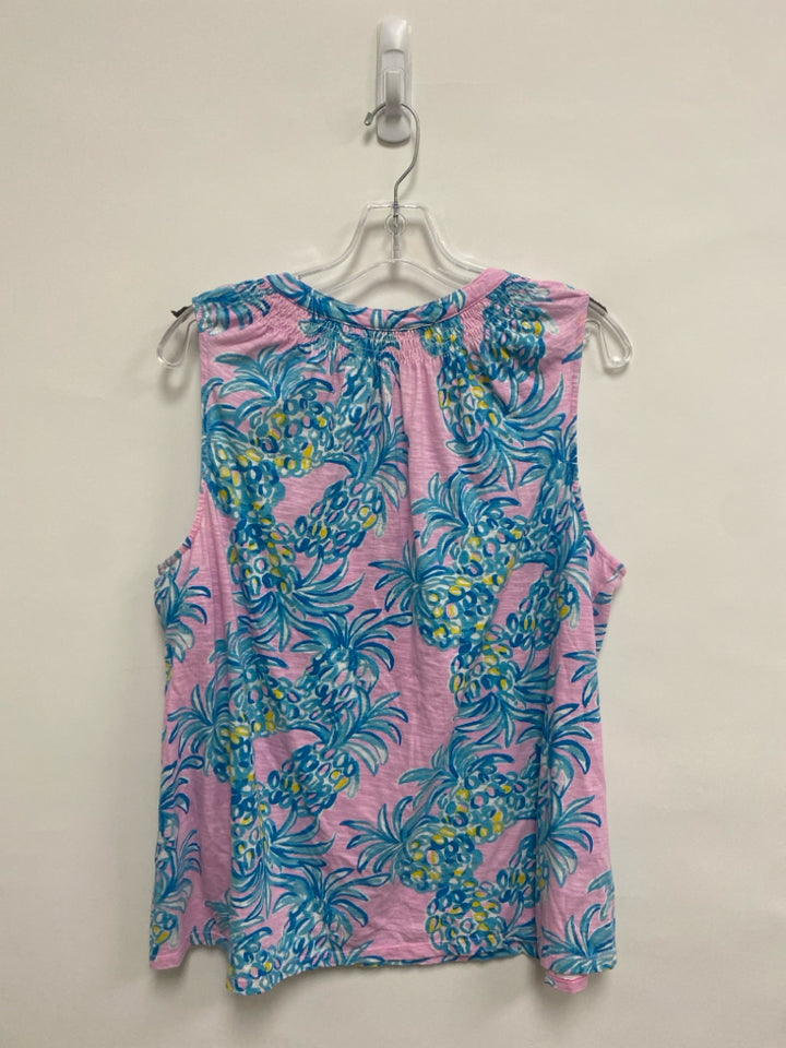 LILLY PULITZER  SIZE  XXL Pink Blue Pineapples Sleeveless Plus Size Top