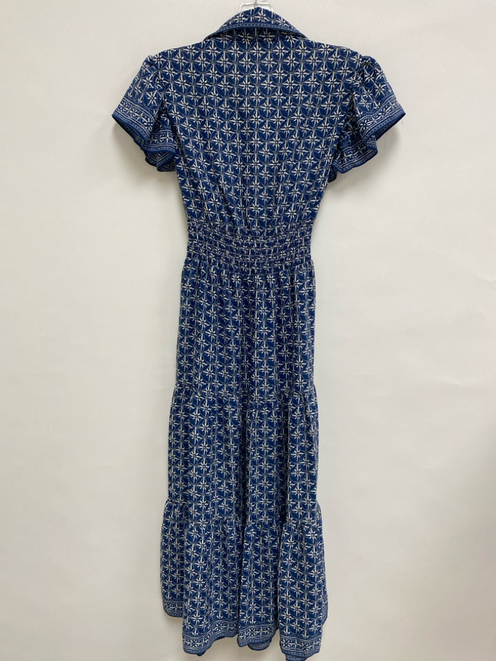 Max Studio Size XS Blue Cream Print Short Sleeve Ladies Dress