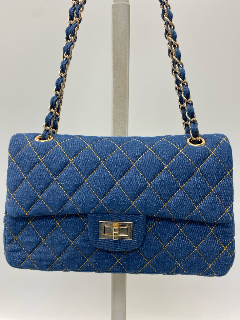 Denim Gold Quilted Fabric Handbag