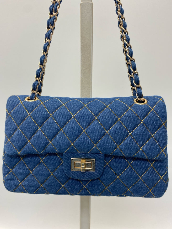 Denim Gold Quilted Fabric Handbag