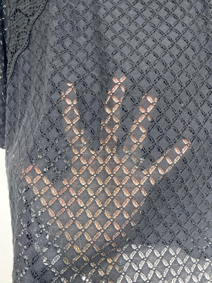 NWT LOFT Size M Black Diamond Print Sheer Ladies Top