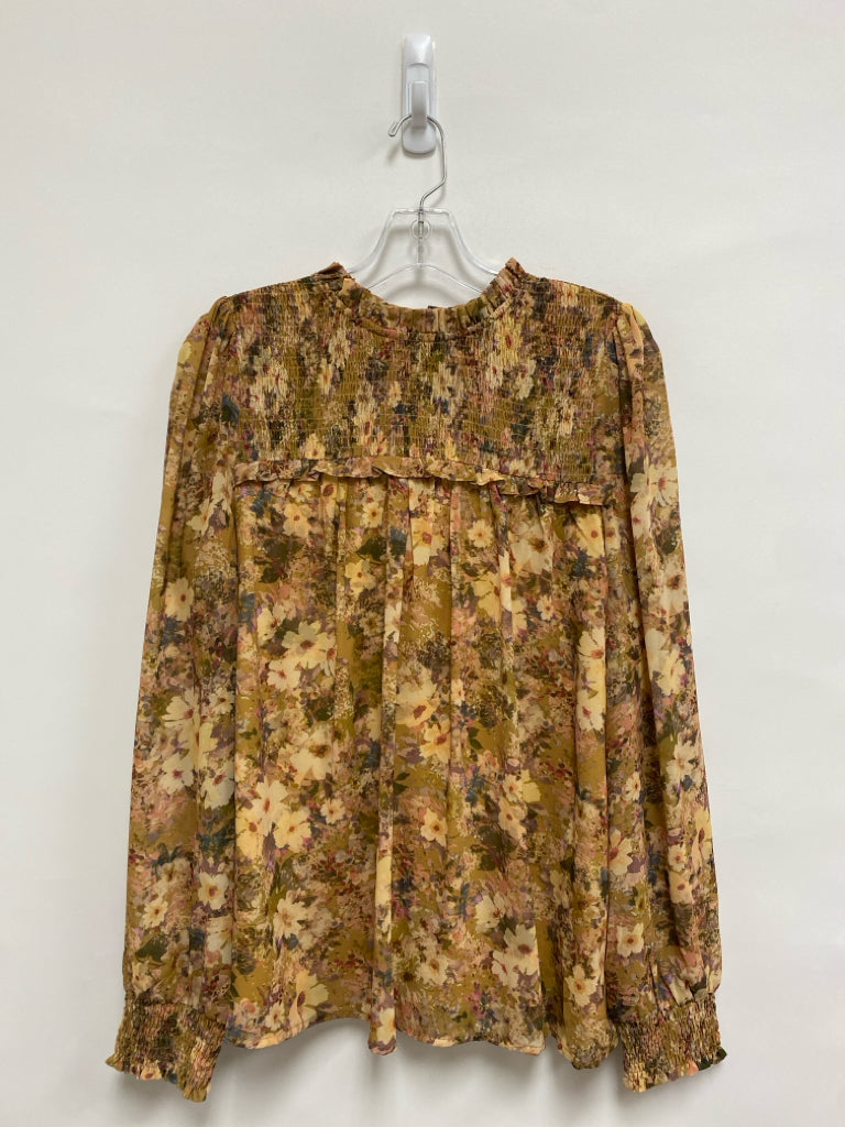 Doe &amp; Rae Size M Brown Tan/Green Flowers Ladies Top
