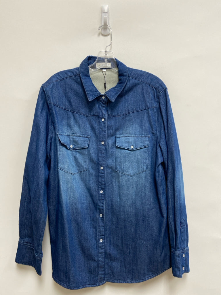 NWT BIANCO Size L Blue Button Up Denim Ladies Top