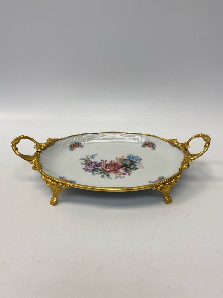 Limoges White/Pink Gold Trimmed Porcelain Serving Piece