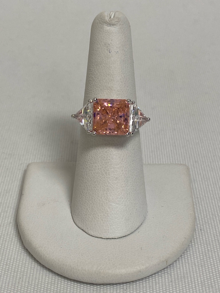 NEW/BOX Pink Silver Jeweled Ring