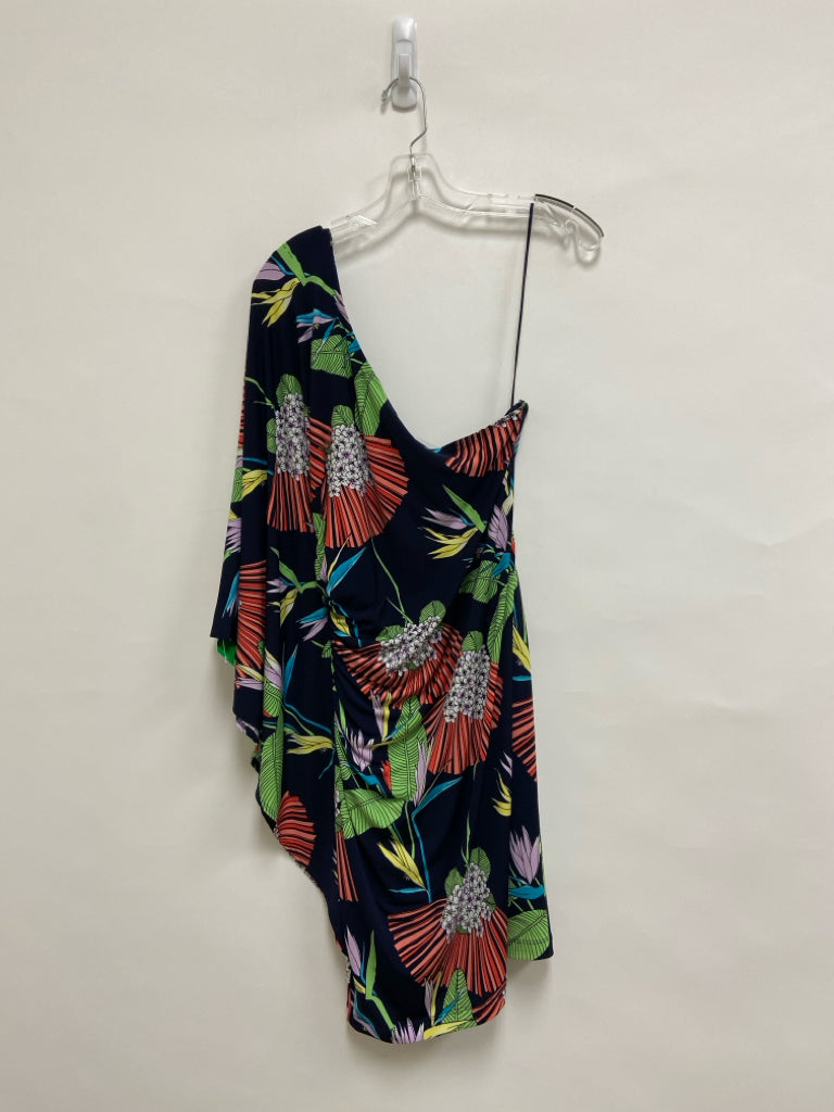 Trina Turk Size 12 Navy Green/Multi Leaves Ladies Dress