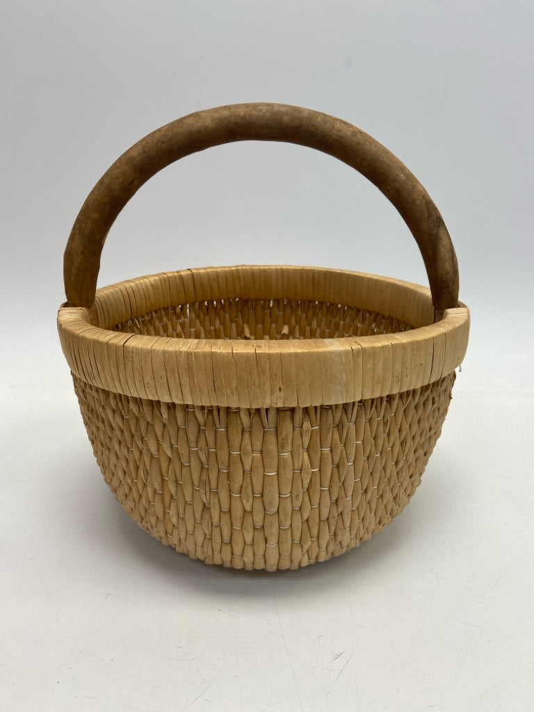 Natural Basketweave Wood Basket