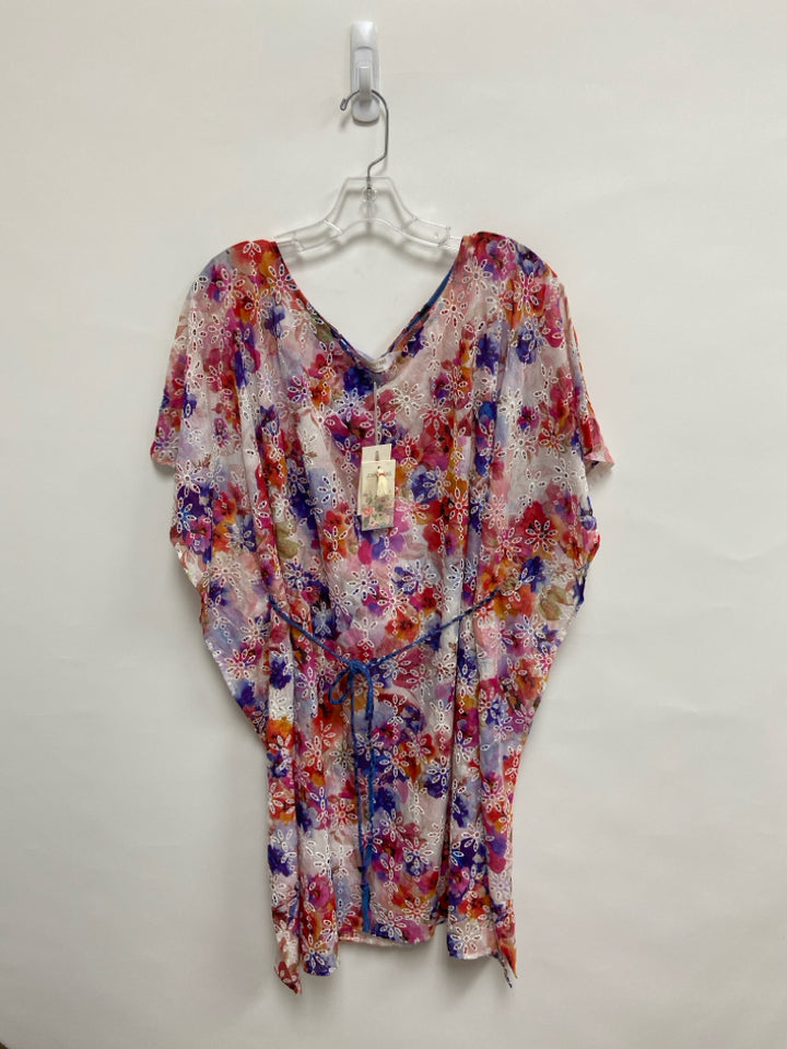NWT JOHNNY WAS Size M White Multi Color Cut-Out Batwing Ladies Dress