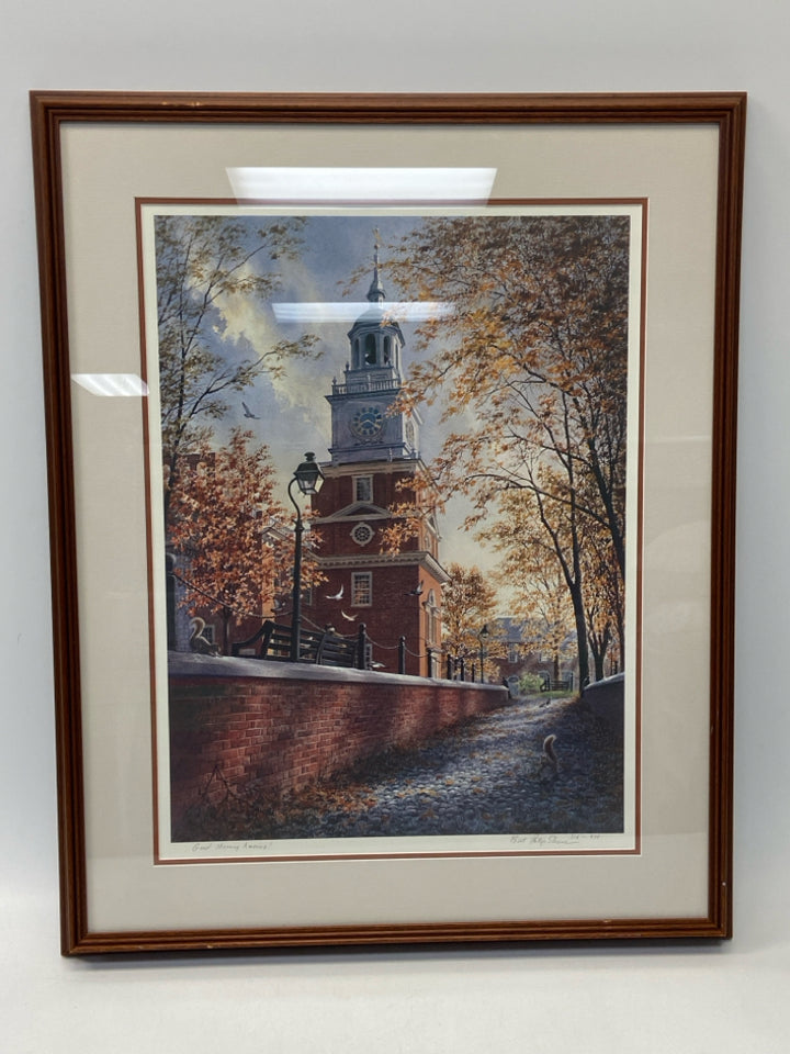 Brown Gold/Blue Scene Framed Art