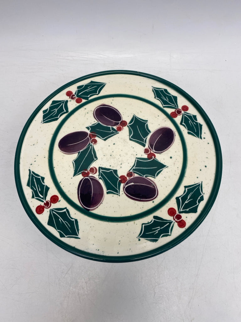 Cream Green Holly Berries Ceramic Christmas