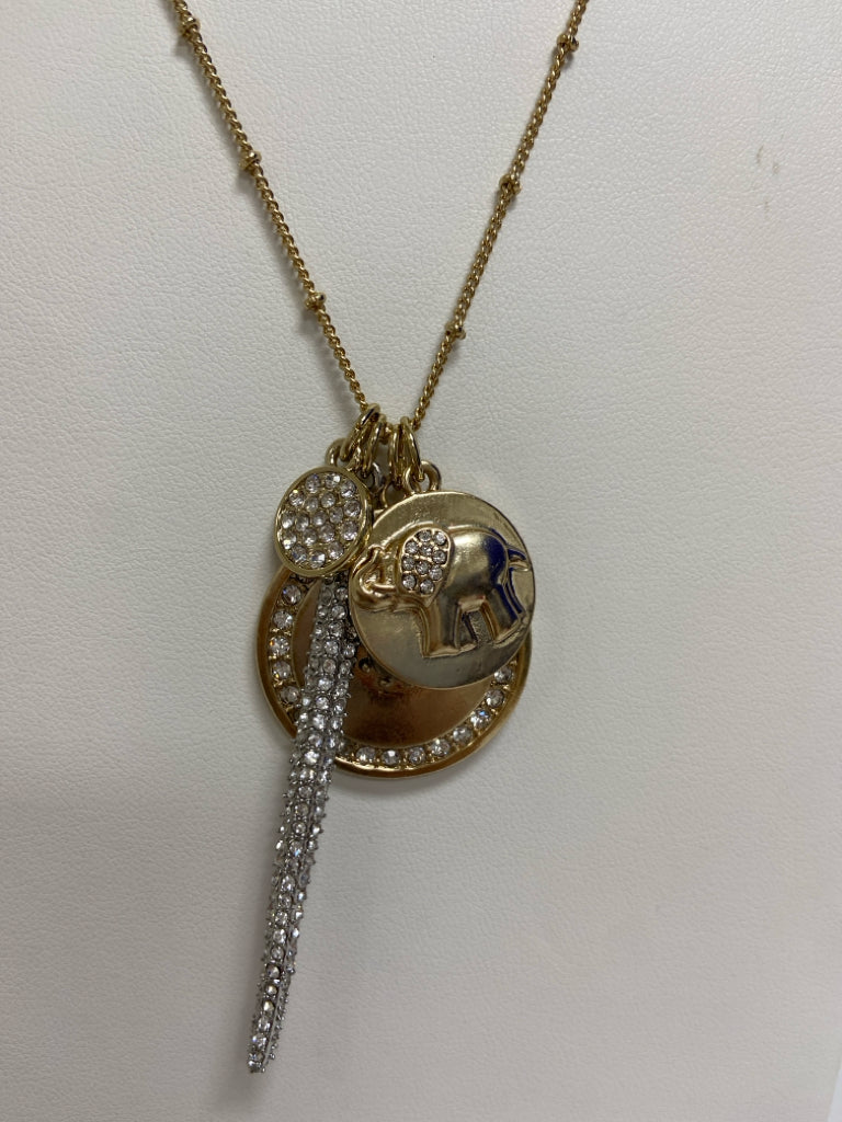 NWT Wht House/Blk Mkt Gold Color Clear Elephant Necklace