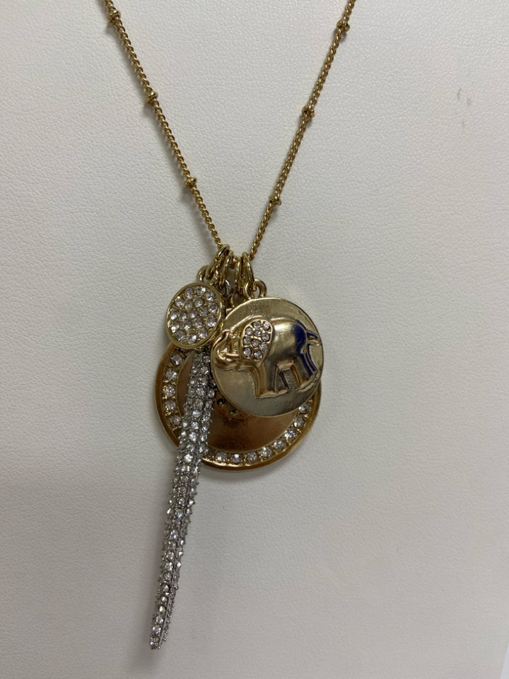 NWT Wht House/Blk Mkt Gold Color Clear Elephant Necklace