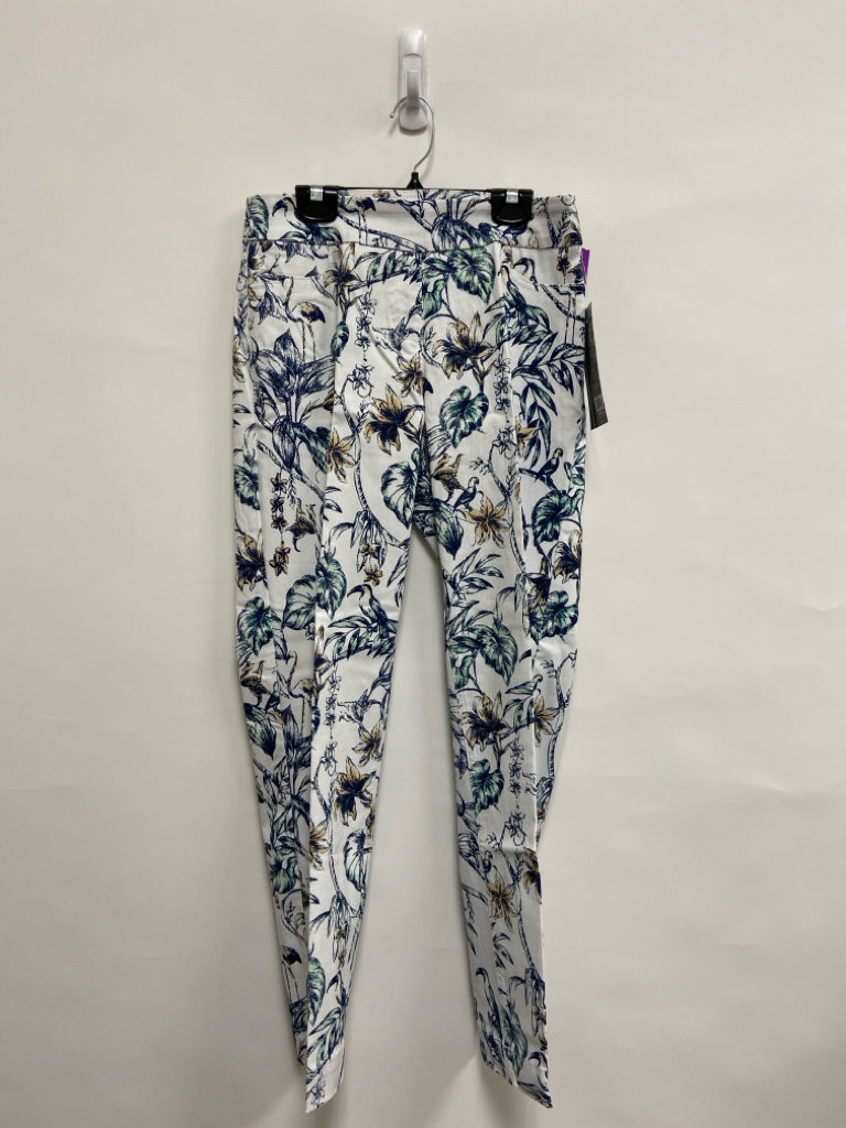 NWT SlimSation Size 6 White/Navy Aqua/Tan Tropical Pull-on Ladies Pants