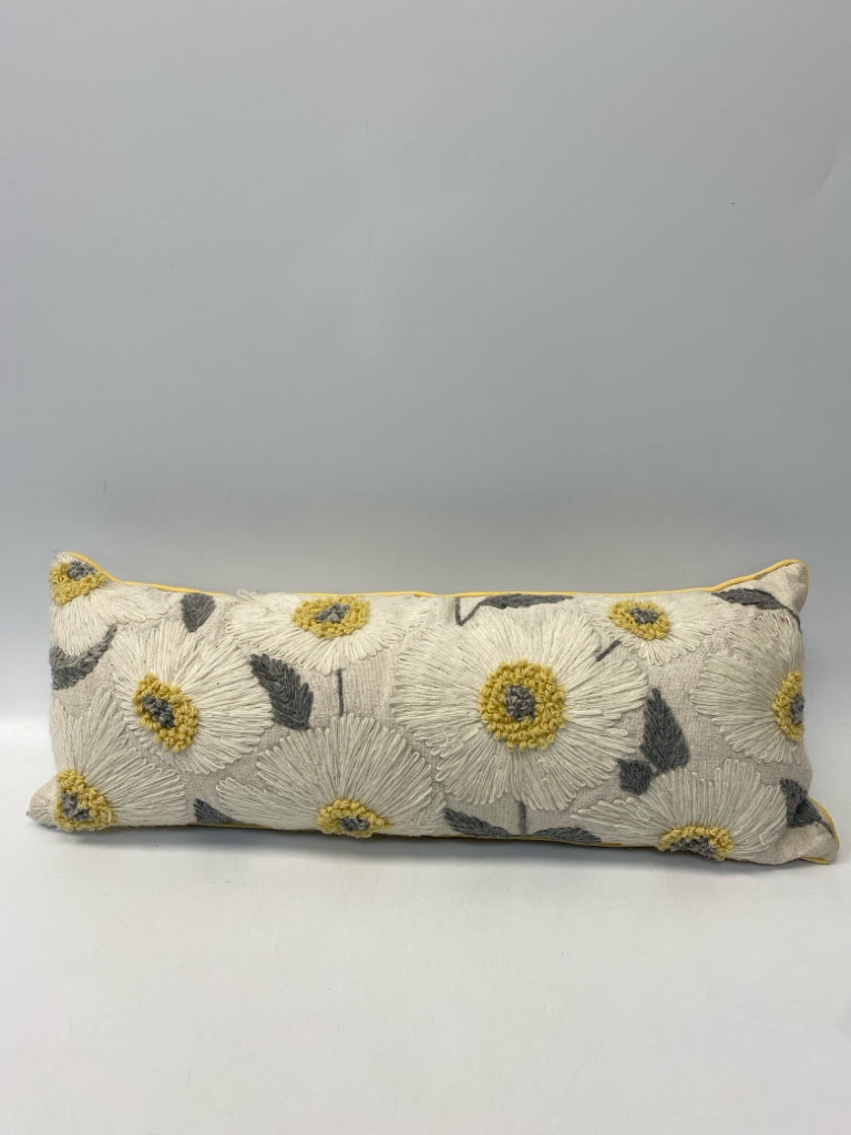 Natural Gray/Yellow Embroidered Flower(s) Pillow