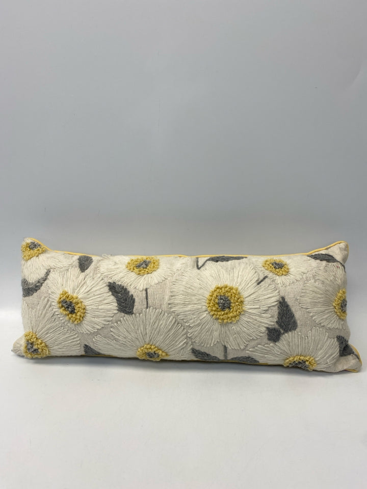 Natural Gray/Yellow Embroidered Flower(s) Pillow