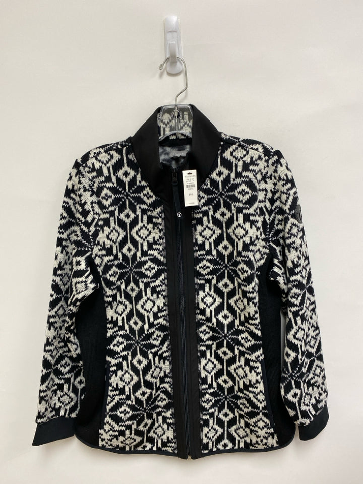 NWT Talbots Size MP White/Black Abstract Zip Down Petite Sweater
