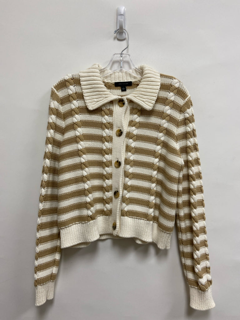 Ann Taylor Size L Cream Tan Striped Cardigan Ladies Sweater