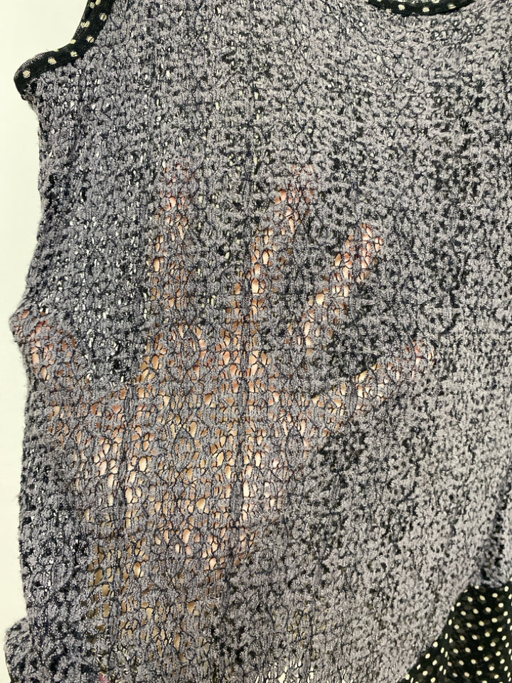 Size M Gray/Black Beige Polka Dot Sleeveless Lace Ladies Top