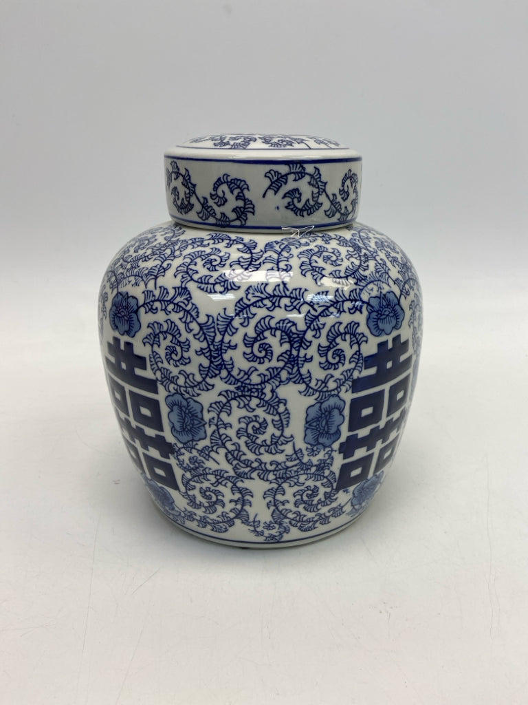 Three Hands Blue/White Flowers Ceramic Jar