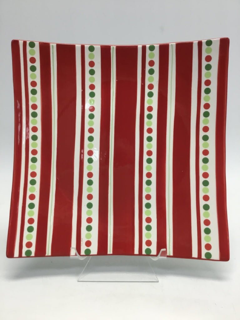 Red Green/White Dots/Stripes Ceramic Christmas