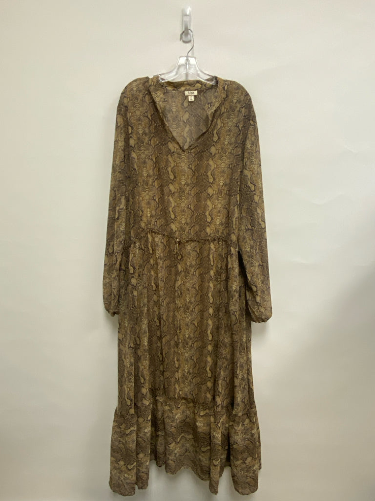 NWT A New Aproach ANA  SIZE  3X Beige Tan/Brown Snake Print Maxi Plus Size Dress