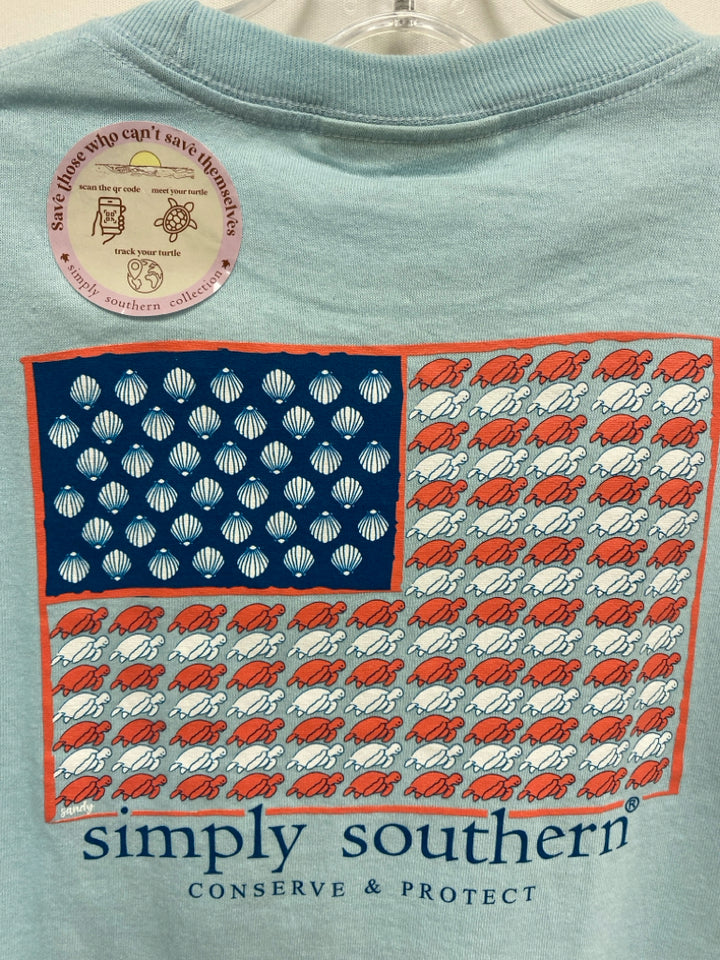 NWT Simply Southern SIZE L Pale Blue Short Sleeve Girl&