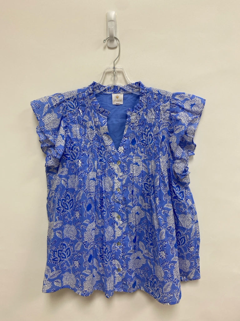 j.marie Size L Blue White Flowers Ladies Top