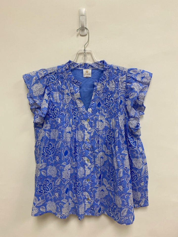 j.marie Size L Blue White Flowers Ladies Top