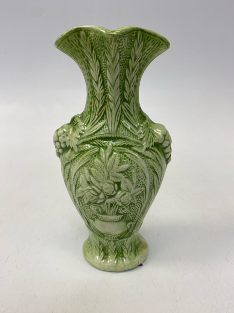 Green White Flowers Ceramic Vase
