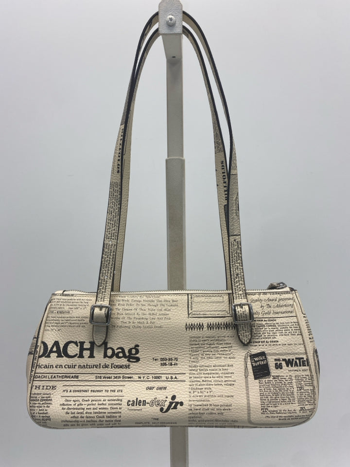 Coach Asher Newspaper Print Leather Shoulder Bag CDC11