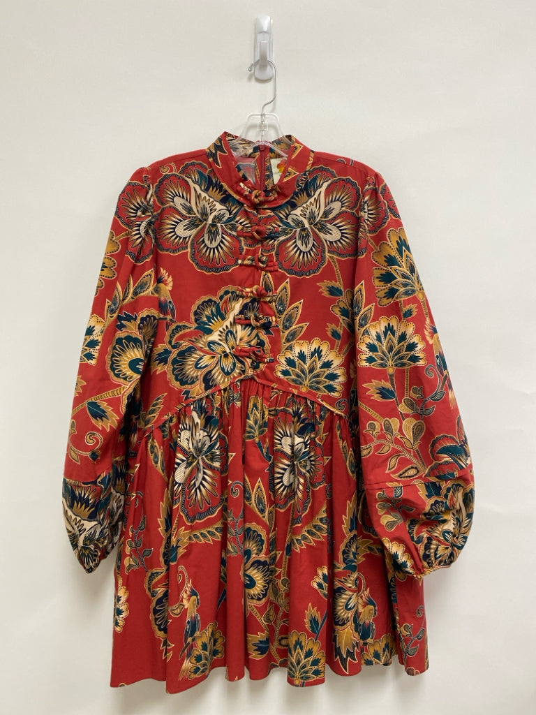 farmrio Size M Terra Cotta Navy/Gold Floral Puff Sleeve Ladies Dress