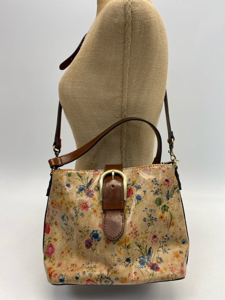 Patricia Nash Brown Multi-Color Flower(s) Crossbody