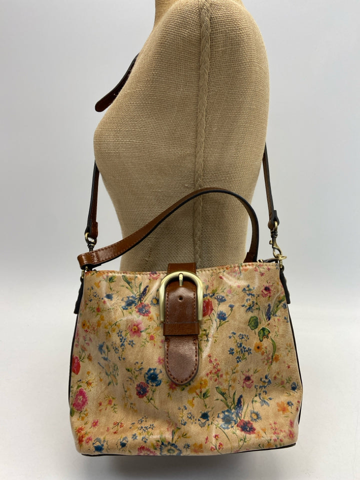 Patricia Nash Brown Multi-Color Flower(s) Crossbody