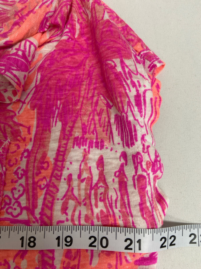 LILLY PULITZER Size M Neon Pink Neon Coral Tropical Linen Ladies Top