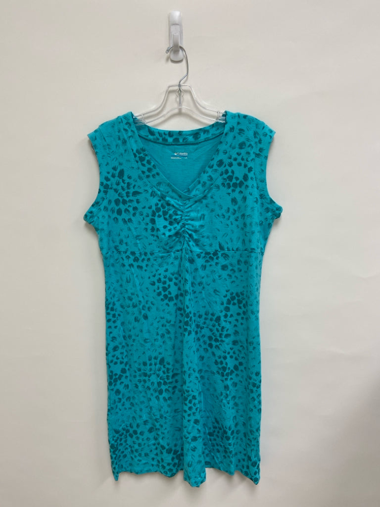 Columbia Size L Aqua Teal Green Print Sleeveless Ladies Dress