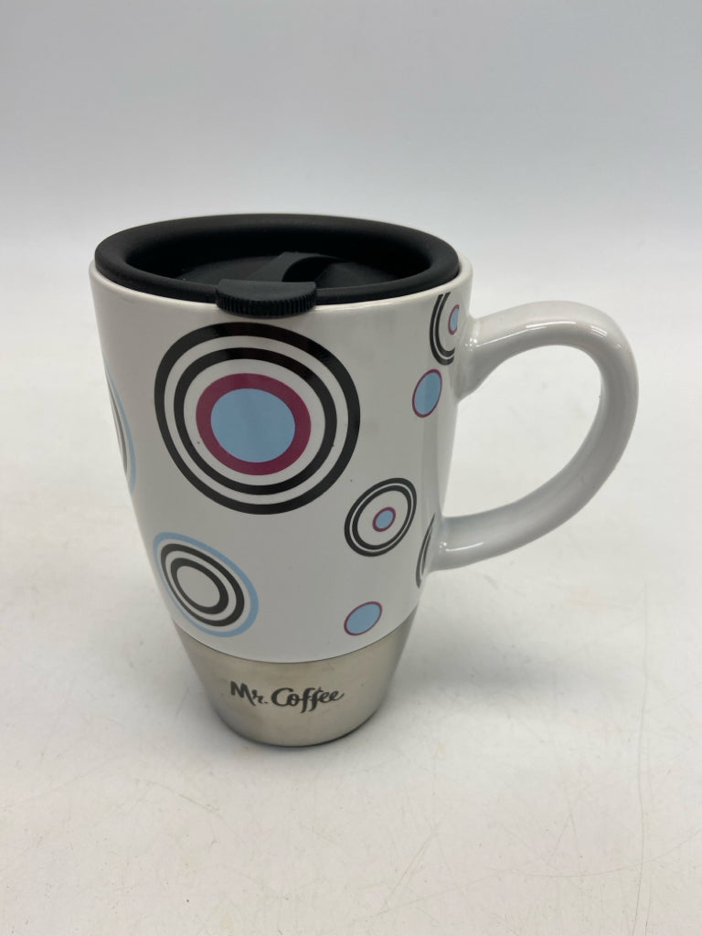 Mr. Coffee Silver White/Multi Circles Metal/Ceramic Coffee Mug