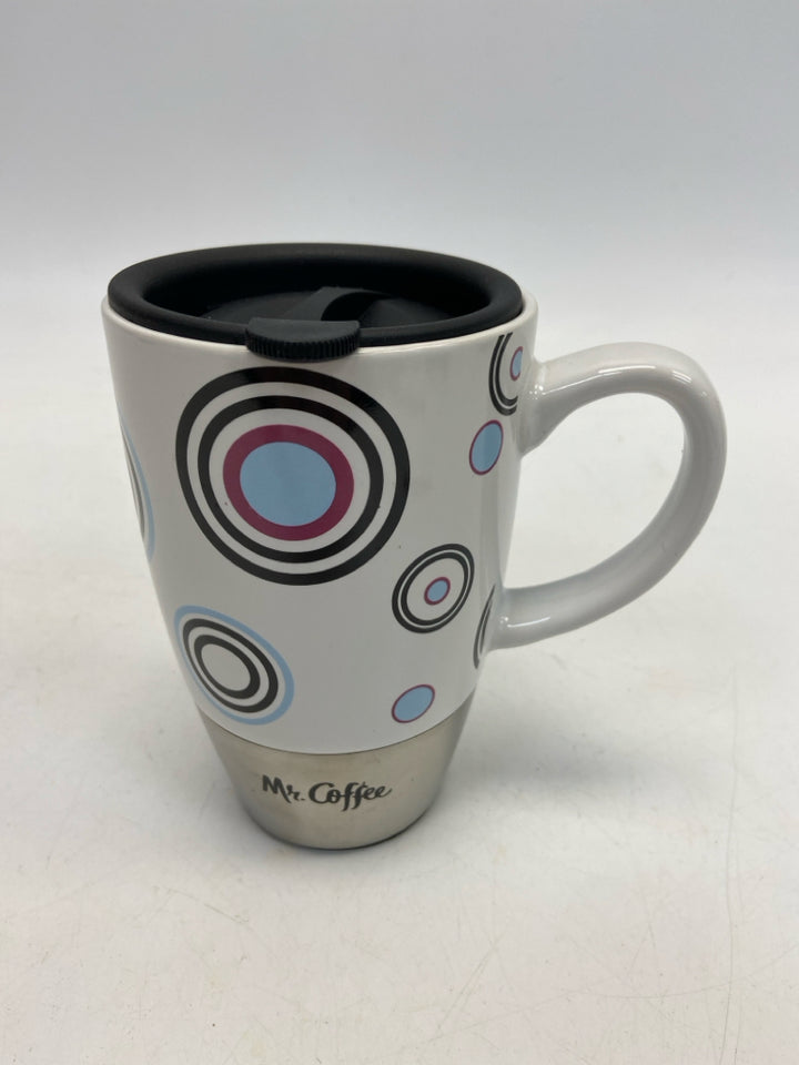 Mr. Coffee Silver White/Multi Circles Metal/Ceramic Coffee Mug