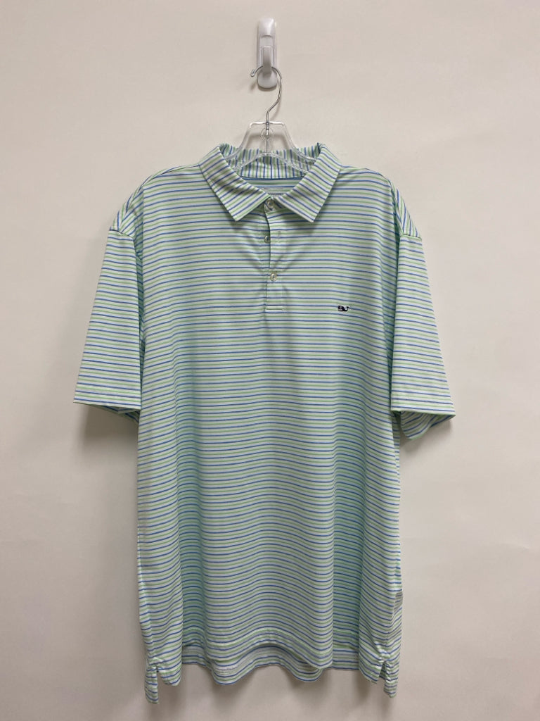 Vineyard Vines Size XL White/Blue Green Stripes Polo Men&