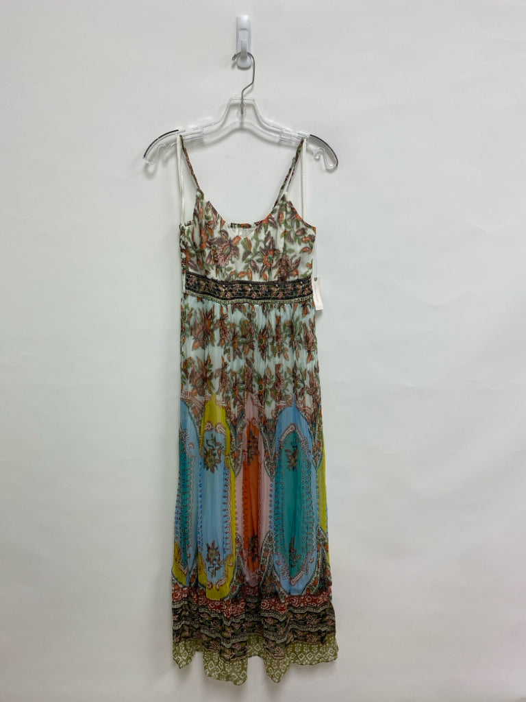 NWT Anthropologie Size 4 Cream/Olive Orange/Multi Floral Maxi Sheer Ladies Dress