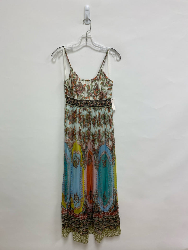 NWT Anthropologie Size 4 Cream/Olive Orange/Multi Floral Maxi Sheer Ladies Dress