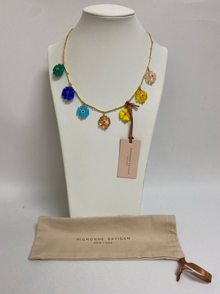 NWT Mignonne Gavigan Gold Color Multi Color Flowers Necklace