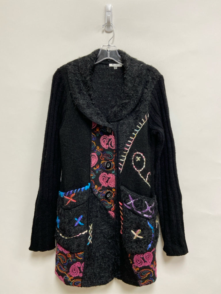 sioni Size M Black Pink/Multi Paisley Embroidered Ladies Sweater