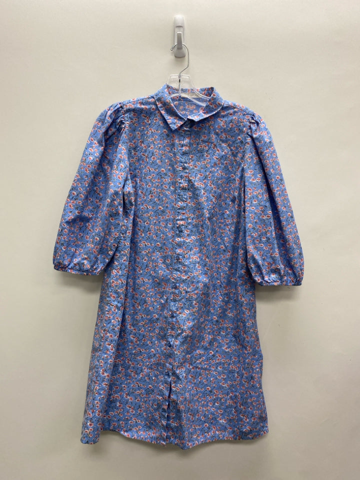 Size L Blue Coral/White Flowers Button Up Ladies Dress